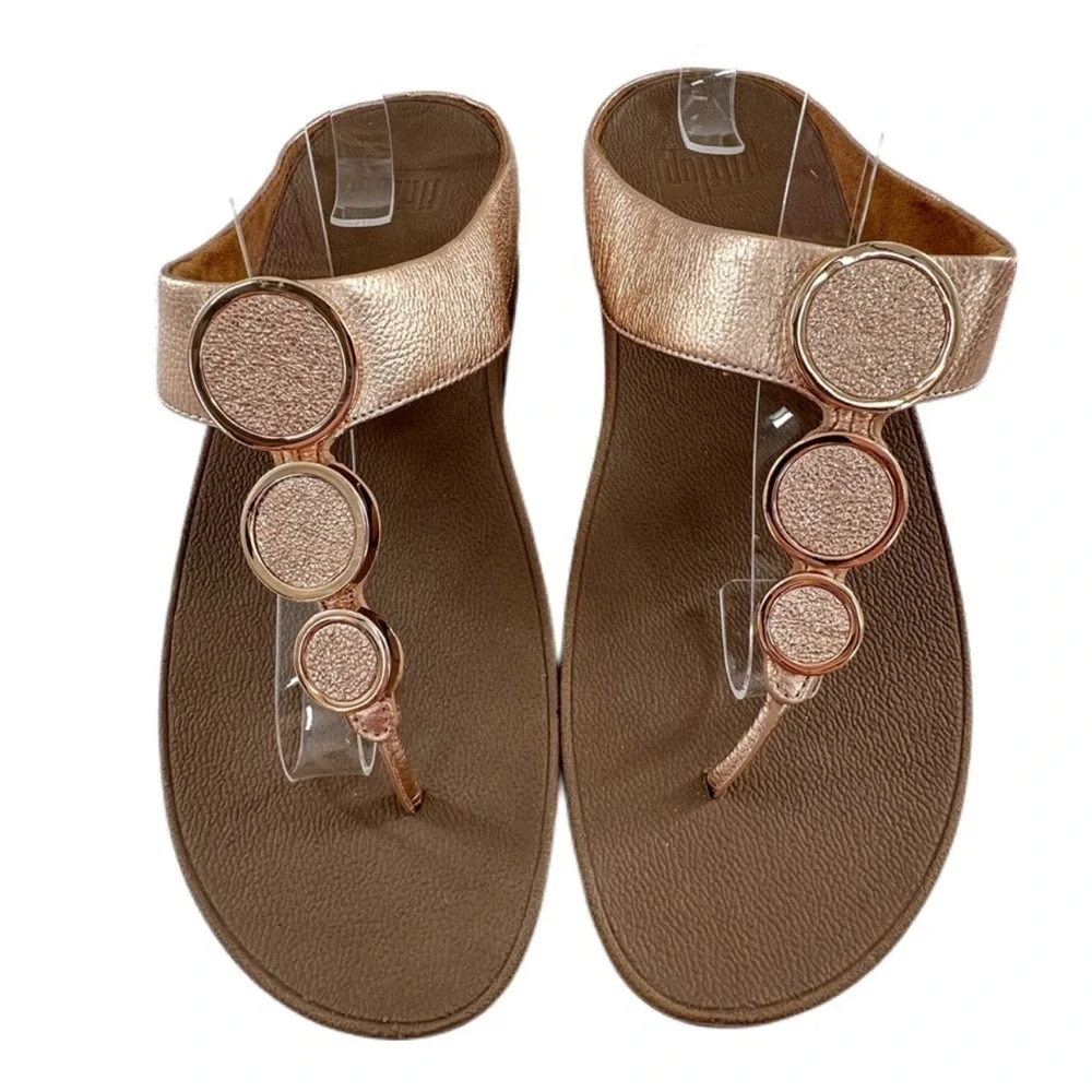 Fitflop sandal style I42-323 10 42 rose gold leather thong flip flop orthopedic